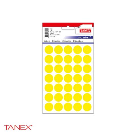 Etichete - Etichete autoadezive rotunde Tanex, diametru 19 mm, culoare galbena, set 175 bucati pe folii