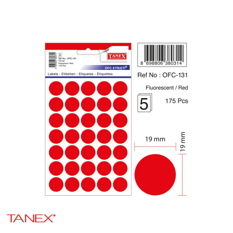 Etichete autoadezive rotunde Tanex, diametru 19 mm, culoare rosie, set 175 bucati pe folii [3]