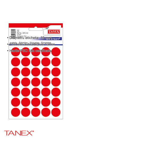 Etichete autoadezive rotunde Tanex, diametru 19 mm, culoare rosie, set 175 bucati pe folii [2]