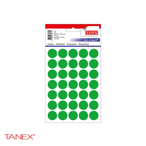 Etichete - Etichete autoadezive rotunde Tanex, diametru 19 mm, culoare verde, set 175 bucati pe folii