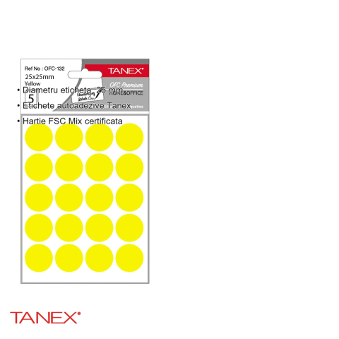 Etichete autoadezive rotunde Tanex, diametru 25 mm, culoare galbena, set 100 bucati, pentru organizare si marcare [2]