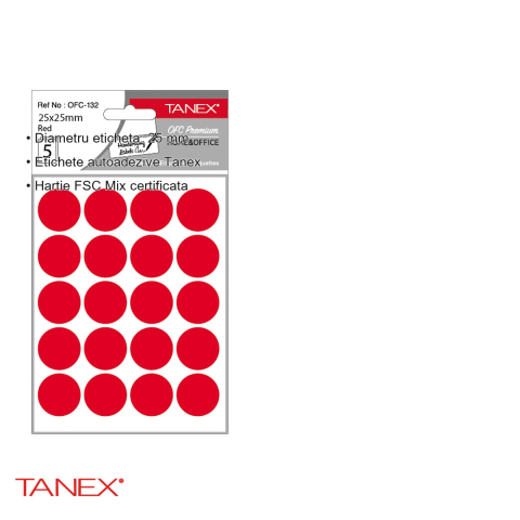 Etichete autoadezive rotunde Tanex, diametru 25 mm, culoare rosie, set 100 bucati, pentru marcare si organizare [2]