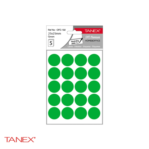 Etichete - Etichete autoadezive rotunde Tanex, diametru 25 mm, culoare verde, set 100 bucati, pentru organizare si marcare