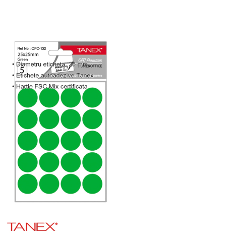 Etichete autoadezive rotunde Tanex, diametru 25 mm, culoare verde, set 100 bucati, pentru organizare si marcare [2]