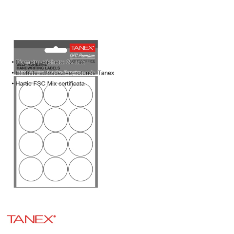 Etichete autoadezive rotunde Tanex, diametru 32 mm, albe, set 120 bucati, pentru organizare si etichetare [2]