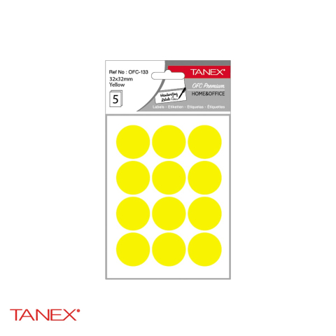 Etichete - Etichete autoadezive rotunde Tanex, diametru 32 mm, culoare galbena, set 60 bucati, pentru organizare si marcare