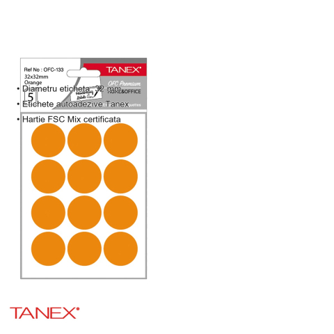 Etichete autoadezive rotunde Tanex, diametru 32 mm, culoare portocaliu, set 60 bucati, hartie FSC certificata [2]