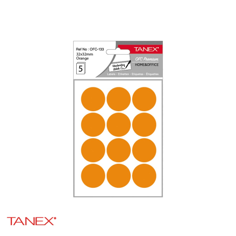 Etichete - Etichete autoadezive rotunde Tanex, diametru 32 mm, culoare portocaliu, set 60 bucati, hartie FSC certificata