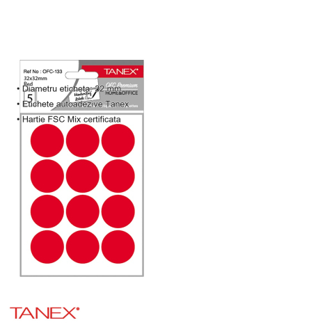 Etichete autoadezive rotunde Tanex, diametru 32 mm, culoare rosie, set 60 bucati, pentru organizare si marcare [2]
