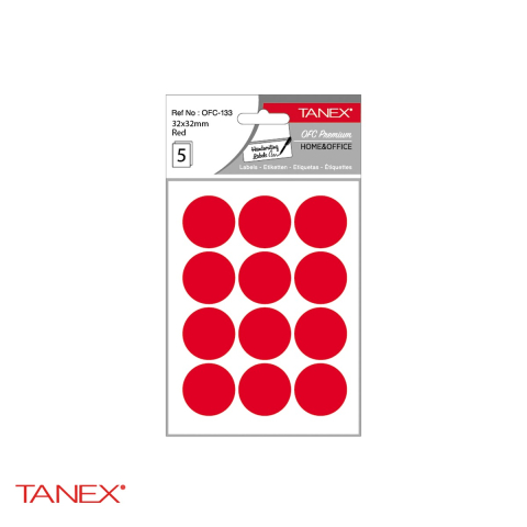 Etichete - Etichete autoadezive rotunde Tanex, diametru 32 mm, culoare rosie, set 60 bucati, pentru organizare si marcare