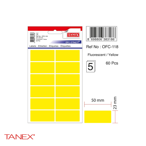 Etichete autoadezive Tanex, dreptunghiulare cu colturi rotunjite, 23x50 mm, galben, set 60 bucati, hartie FSC certificata [3]