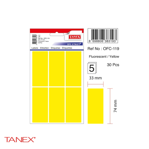 Etichete autoadezive Tanex, dreptunghiulare cu colturi rotunjite, 33x74 mm, galben, set 30 bucati, hartie FSC certificata [3]