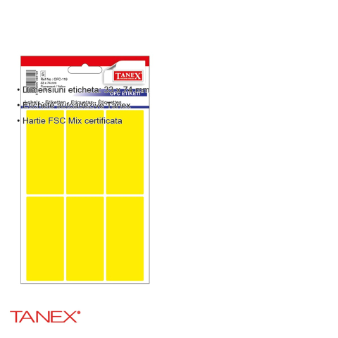 Etichete autoadezive Tanex, dreptunghiulare cu colturi rotunjite, 33x74 mm, galben, set 30 bucati, hartie FSC certificata [2]