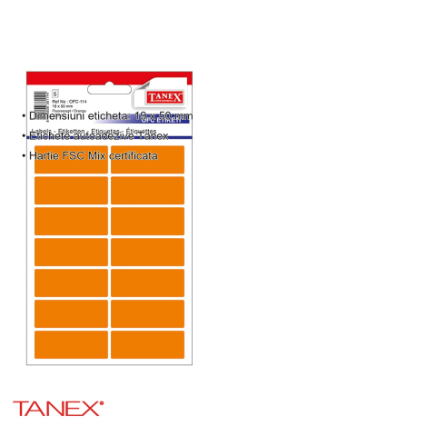 Etichete autoadezive Tanex, dreptunghiulare cu colturi rotunjite, portocalii, 19x50 mm, set 70 bucati, hartie FSC certificata [2]