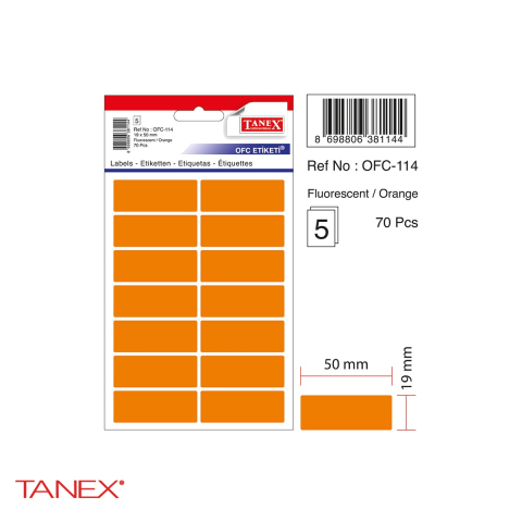 Etichete autoadezive Tanex, dreptunghiulare cu colturi rotunjite, portocalii, 19x50 mm, set 70 bucati, hartie FSC certificata [3]