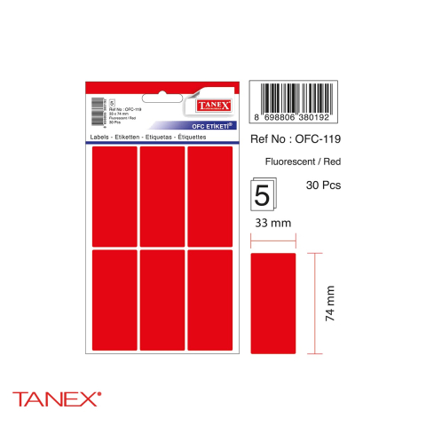 Etichete autoadezive Tanex, dreptunghiulare cu colturi rotunjite, rosii, 33x74 mm, set 30 bucati, hartie FSC certificata [3]