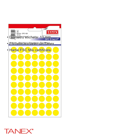 Etichete rotunde autoadezive Tanex, diametru 13 mm, culoare galbena, 350 bucati pe set, pentru marcare si organizare [2]