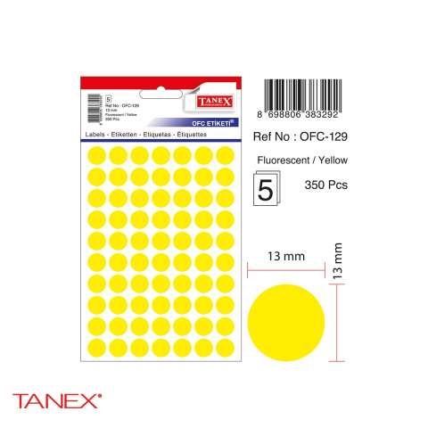 Etichete rotunde autoadezive Tanex, diametru 13 mm, culoare galbena, 350 bucati pe set, pentru marcare si organizare [3]