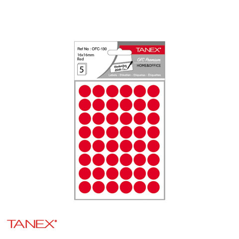 Etichete - Etichete rotunde autoadezive Tanex, diametru 16 mm, culoare rosie, set 240 bucati pe folii