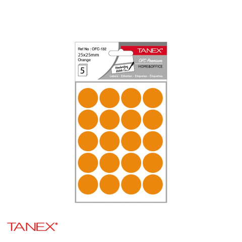 Etichete - Etichete rotunde autoadezive Tanex, diametru 25 mm, culoare portocaliu, set 100 bucati, hartie FSC certificata