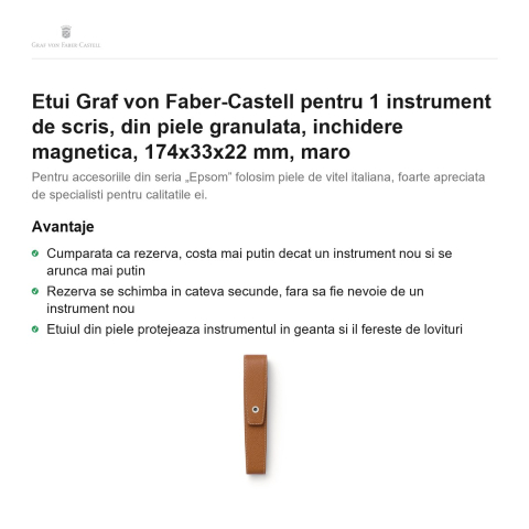 Etui Graf von Faber-Castell pentru 1 instrument de scris, din piele granulata, inchidere magnetica, 174x33x22 mm, maro [1]