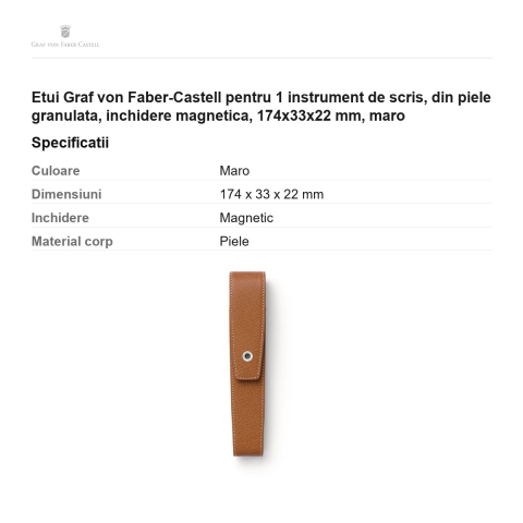 Etui Graf von Faber-Castell pentru 1 instrument de scris, din piele granulata, inchidere magnetica, 174x33x22 mm, maro [2]