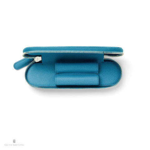 Etui Graf von Faber-Castell pentru 2 instrumente de scris, din piele, cu fermoar, 175x50x25 mm, albastru Gulf [3]