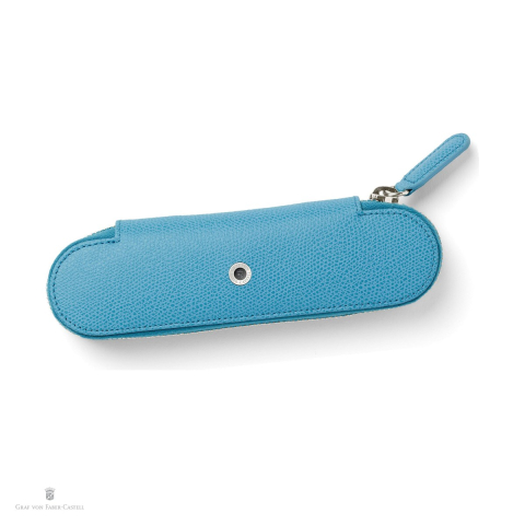 Birotica papetarie - Etui Graf von Faber-Castell pentru 2 instrumente de scris, din piele, cu fermoar, 175x50x25 mm, albastru Gulf