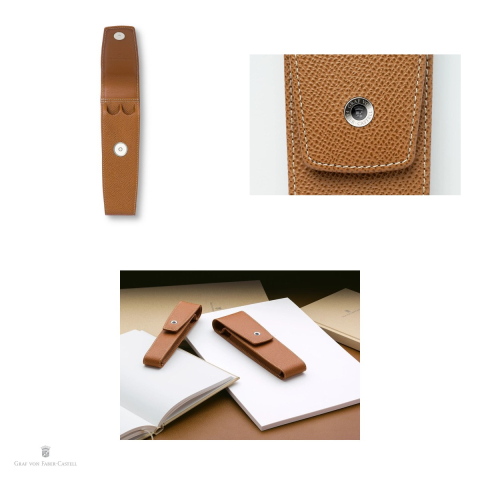 Etui Graf von Faber-Castell pentru 2 instrumente de scris, din piele granulata, inchidere magnetica, 170x50x18 mm, maro [3]