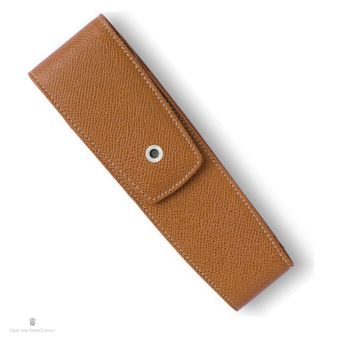 Birotica papetarie - Etui Graf von Faber-Castell pentru 2 instrumente de scris, din piele granulata, inchidere magnetica, 170x50x18 mm, maro