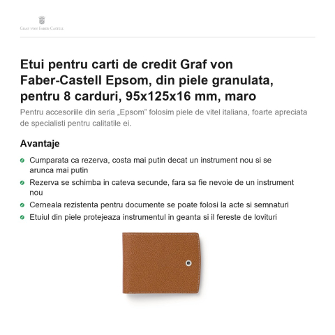 Etui pentru carti de credit Graf von Faber-Castell Epsom, din piele granulata, pentru 8 carduri, 95x125x16 mm, maro [1]