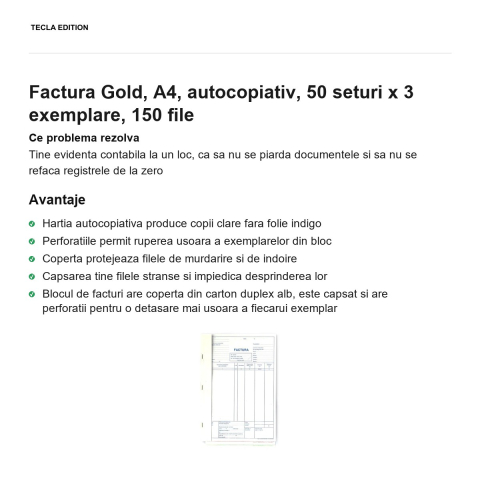 Factura Gold, A4, autocopiativ, 50 seturi x 3 exemplare, 150 file [1]