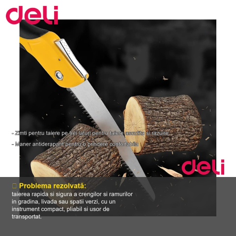 Fierastrau pliabil Deli, 24 cm, zimti pe trei laturi, maner antiderapant, pentru gradinarit [1]
