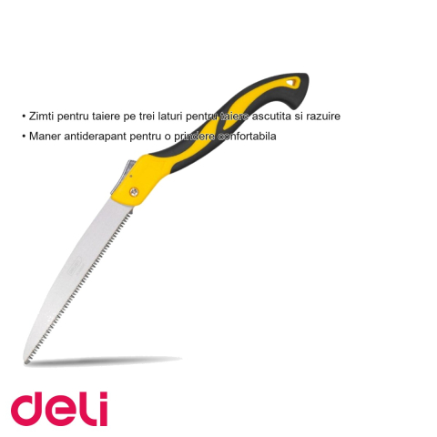 Fierastrau pliabil Deli, 24 cm, zimti pe trei laturi, maner antiderapant, pentru gradinarit [2]