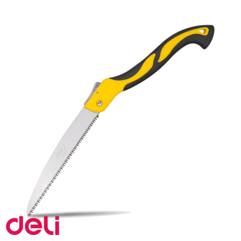 Instrumente de taiere - Fierastrau pliabil Deli, 24 cm, zimti pe trei laturi, maner antiderapant, pentru gradinarit
