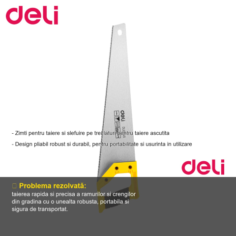 Fierastrau pliabil Deli, 45 cm, zimti pe trei laturi, pentru gradinarit si taiere ramuri [1]