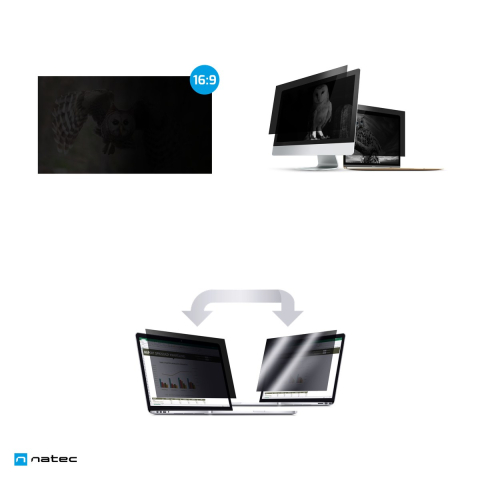 Filtru de confidentialitate Natec OWL pentru monitor 27 inch, format 16:9, tehnologie micro-louver, unghi de vizualizare 30 de grade, fata mata si fata lucioasa, transparent, NFP-2118 [3]