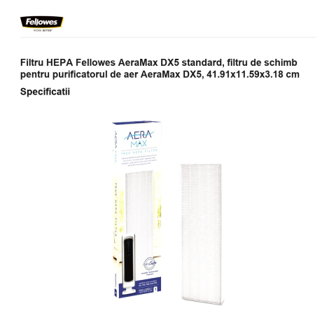 Filtru HEPA Fellowes AeraMax DX5 standard, filtru de schimb pentru purificatorul de aer AeraMax DX5, 41.91x11.59x3.18 cm [2]