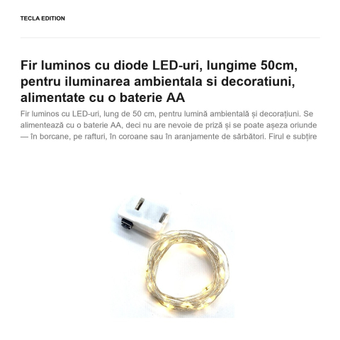 Fir luminos cu diode LED-uri, lungime 50cm, pentru iluminarea ambientala si decoratiuni, alimentate cu o baterie AA [1]