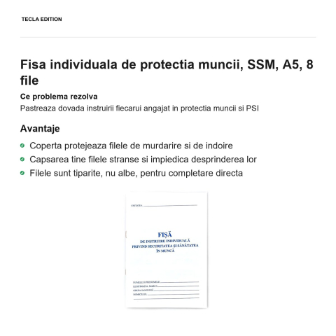 Fisa individuala de protectia muncii, SSM, A5, 8 file [1]