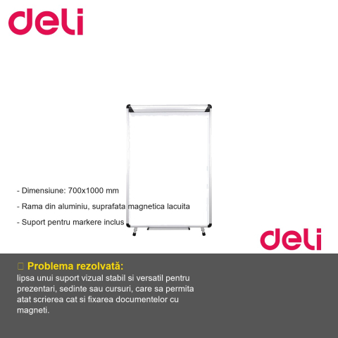 Flipchart magnetic Deli, rama aluminiu, suprafata lacuita 700x1000 mm, pentru prezentari profesionale [1]