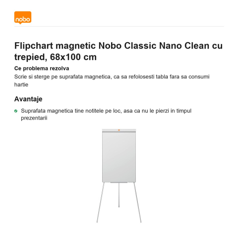 Flipchart magnetic Nobo Classic Nano Clean cu trepied, 68x100 cm [1]