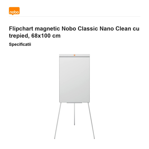 Flipchart magnetic Nobo Classic Nano Clean cu trepied, 68x100 cm [2]