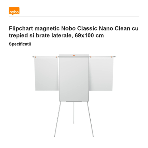 Flipchart magnetic Nobo Classic Nano Clean cu trepied si brate laterale, 69x100 cm [2]