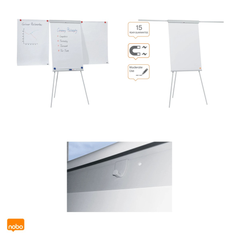 Flipchart magnetic Nobo Essentials cu trepied si 2 brate laterale, inaltime reglabila pana la 188 cm, tavita pentru marker, 68x100 cm [3]