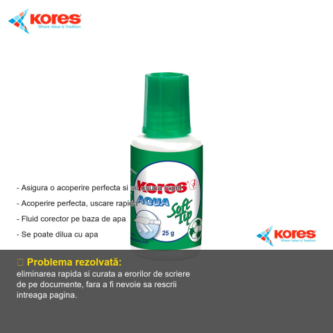 Fluid corector pe baza de apa Kores, aplicator cu burete, 25g, acoperire perfecta, pentru birou si scoala [1]