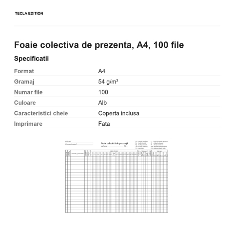 Foaie colectiva de prezenta, A4, 100 file [2]