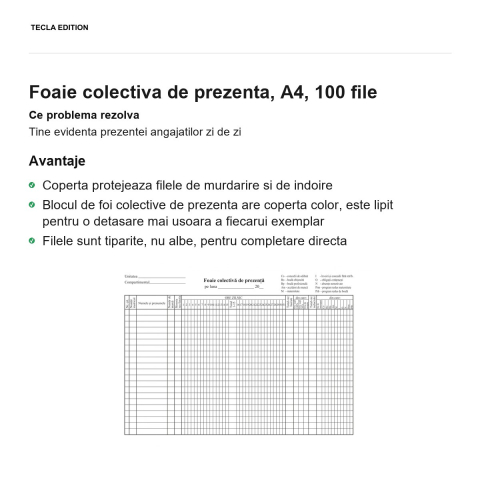Foaie colectiva de prezenta, A4, 100 file [1]