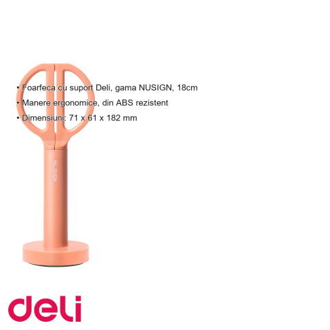 Foarfeca de birou cu suport Deli Nusign, lame inox, manere ergonomice, 18 cm, roz [2]