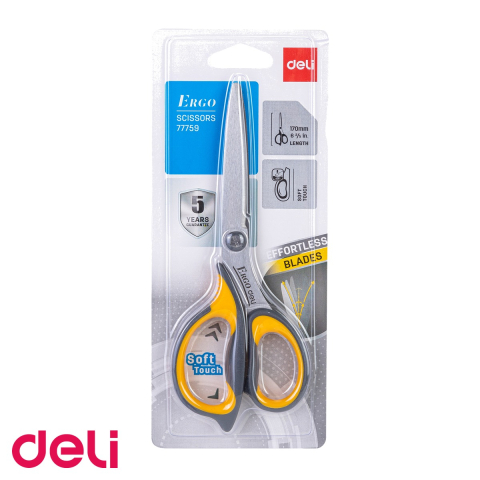 Foarfeca de birou Deli, 17cm, lama din otel inoxidabil cu grip ergonomic, pentru uz zilnic la birou [3]